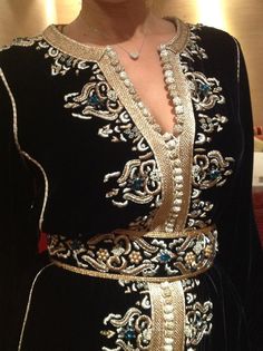 black velvet caftan with gold maalem trim and embroidery Velvet Caftan, Arabic Dress