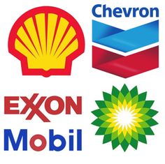 several different logos are shown together in this image, including shell, chevron and exon mobil