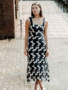 Nell Blue and White Floral Midi Dress - $120 - Free Shipping Over $150 White High Neck Dress, High Neck White Dress, Baguette Earrings, White Floral Midi Dress, Special Event Dresses, Rehearsal Dinner Dresses, Honeymoon Outfits, Summer Wedding Guests, Event Outfit