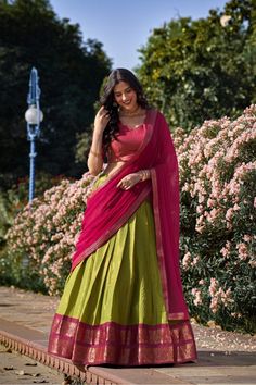 Kerala Dhavani Set, Half Saree Designs South Indian, Kanchipuram Lehenga, Silk Half Saree, Onam Outfits, Lehenga Choli Designs, Simple Lehenga, Half Saree Lehenga, Stitched Lehenga