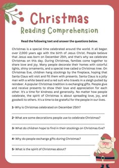 a christmas reading competition with santa clause on the page and question box for each section