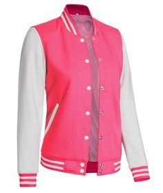 Pink & White Varsity Jacket For Women
Elevate your style with our Women's Pink And White Varsity Jacket. This classic jacket effortlessly blends fashion and comfort. The vibrant pink and white design adds a youthful charm to any outfit. Crafted from top-quality fleece material with polyester lining inside, it's amazing for year-round wear. The jacket features a traditional button closure, cozy ribbed cuffs, hem & collar and a comfortable fit. Whether you're wearing for high school or just a casu Black Letterman Jacket, White Varsity Jacket, Jacket Varsity, Custom Leather Jackets, College Jackets, Baseball Varsity Jacket, Classic Jacket, Letterman Jacket, Leather Shirt