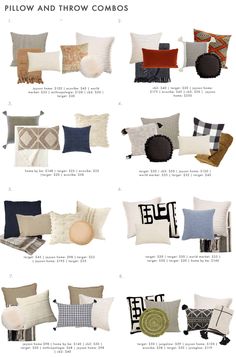 pillows and throw combos in various styles, sizes and colors are featured on this page