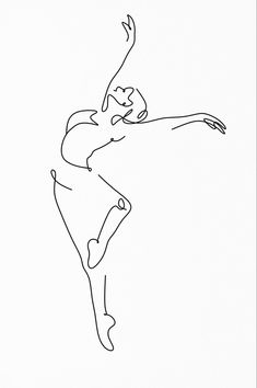 a black and white drawing of a woman in the air with her arms outstretched, holding a tennis racquet