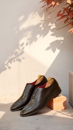 Wabash Ave. Men's Wholecut Oxfords No.2988 | Robert August Hand Painted Leather, Modern Gentleman, Painting Leather, Footwear Collection, Goodyear Welt, Black Laces, Stylish Shoes, Luxury Shoes, Leather And Lace