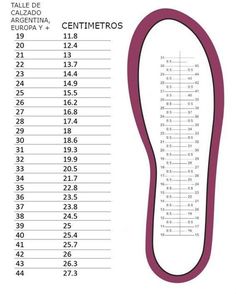 the height chart for a shoe with numbers in spanish and latin writing on it's side