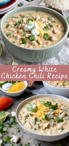 creamy white chicken chili recipe with cheese and cilantro