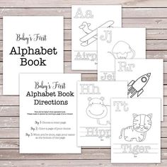 four printable alphabet books with pictures of animals and letters