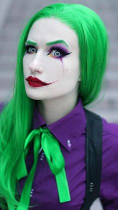 Female Joker Makeup, Diy Joker Costume, Female Joker Cosplay, Blue Astrid, Poison Ivy Halloween Costume, Most Popular Halloween Costumes