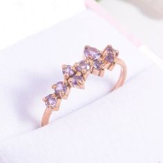 Rose gold ring, Amethyst ring, Multistone ring, Gemstone ring, February birthstone, Custom stone rin Multistone Ring, Cluster Wedding Band, Tiara Ring, Ring Cluster, Tiny Rings, Fancy Gifts, Curved Wedding Band, Amethyst Gold, Purple Band