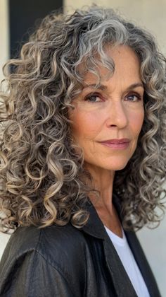 Curly Hairstyles for Women Over 50 Long Curly Grey Hair Natural Curls, Over 50 Curly Hairstyles, Curly Bobs For Older Women, Older Woman Curly Hair, Long Curly Layers, Side Curly Hairstyles, Blonde Highlights Curly Hair, Medium Length Wavy Hair