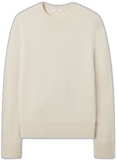 Classic White Sweater With Ribbed Cuffs, Fitted Classic Beige Sweater, Classic Winter White Sweater With Ribbed Cuffs, Classic Cream Cashmere Sweater, White Fine Knit Cashmere Sweater, Classic White Cashmere Sweater, Classic Fitted Cashmere Sweater, White Cashmere Sweater For Layering, Classic Cream Sweater With Ribbed Cuffs