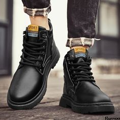 Russoo - Premium Mens High Top Boots: Stylish, Comfortable Lace-Up Shoes with Non-Slip Soles for Casual Wear High Top Boots, Mens High Tops, Solid Tops, Casual Boots, Wearing Black, Lace Up Shoes, Boots Men, High Top, High Tops