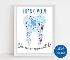 a blue tooth print with the words thank you