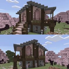 two different views of a house in minecraft