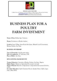 the business plan for a poultry farm investment program is shown in this document, which includes information