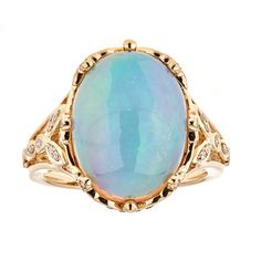 ♥ Beautifully handcrafted Ethiopian Opal ring that features 5.97 -carat classic Oval cab Ethiopian Opal gemstone with Round-cut Diamond accents Metal: Solid 14k Yellow Gold Gemstone: Ethiopian Opal Side Stones: Diamond Round 50 Pcs 0.28 carat. Stone Color: White (no chemical treatment) Stone Cutting: Very Good Oval Cab Stone Size (Length x Width): 12x16 mm 1 pcs Approx. 5.97 Carats Includes a gorgeous velvety ring box. Metal Weight : 5.90 Grams Thank you! Ethiopian Opal Ring, Jewels Rings, Diamond Cocktail Rings, Deco Engagement Ring, Rings Cool, Art Deco Engagement Ring, Delicate Rings, Yellow Gold Ring, White Ring