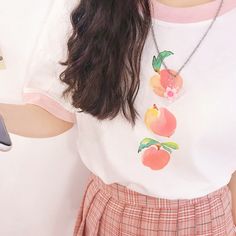 Free Shipping~|| Juicy Peach Printed Tee Peach Themed Outfit, Fruit Blossoms, Peach Items, Peach Clothes, Penelope Featherington, Japanese Summer, Fashion Boards, Fruit Shirt, Juicy Peach