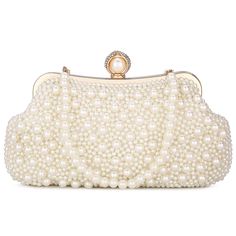 PRICES MAY VARY. 1.Material: This pearl clutch bag is made of high quality pearls.The whole bag is handmade,the pearls are firm. We string all the pearls together by hand. The style is very exquisite and elegant. 2.Size:L*W*H: 9.5*2.4*5.9 inches. Inside can fit a cell phone(iPhone X),car keys,compact,lipstick,cash,ID card,mirror and etc. The capacity is enough for your events(party) needs. 3.Two Detachable Straps: There are two different length strap, all of them are detachable. The first one is Prom Handbag, Pearl Clutch Bag, Pearl Clutch, Bridal Handbags, Banquet Wedding, Party Handbags, Ball Party, Designer Top, Beaded Evening Bags