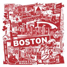 the boston marathon poster in red and white