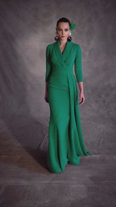 Buttons detailed crepe dress – HerTrove Elegant Green Dress With 3/4 Sleeves, Formal Green Fitted V-neck Dress, Formal Green Dress With 3/4 Sleeves, Green Long Sleeve V-neck Dress For Formal Occasions, Formal Green Long Sleeve V-neck Dress, Green V-neck Midi Dress For Gala, Elegant 3/4 Sleeve Evening Dress, Elegant Evening Dress With 3/4 Sleeves, Long Dress Fitted