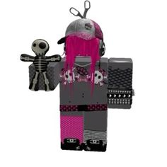 a paper doll with pink hair and skeleton