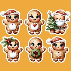 christmas stickers with cute gingers and santa's hats on them, all in different sizes