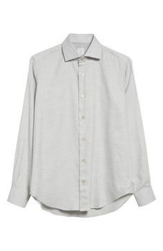 Eleventy's elevated take on everyday apparel informs the mother-of-pearl-button placket and split yoke of this cotton-blend button-up shirt. Front button closure Cutaway collar Long sleeves with button cuffs Curved hem 59% cotton, 41% lyocell Dry clean Made in Italy Designer Clothing Timeless Button-up Dress Shirt With Placket, Cotton Button-up Dress Shirt For Fall, Classic Fall Dress Shirt With Button Closure, Fall Cotton Button-up Dress Shirt, Classic Dress Shirt With Buttons For Fall, Classic Dress Shirt For Fall, Classic Fall Dress Shirt With Placket, Cotton Dress Shirt With Button Closure For Fall, Timeless Spring Shirt With Spread Collar