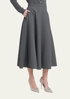 Valentino Garavani V-Logo Solid Active Gabardine Midi Circle Skirt - Bergdorf Goodman