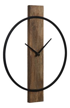 a clock made out of wood and metal with a circular face on the front of it