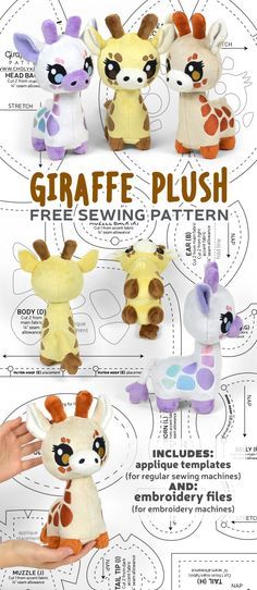 the instructions for how to make a giraffe plushie sewing pattern are shown