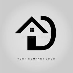 black and white house logo with letter d on grey background royalty illustration for business, company or