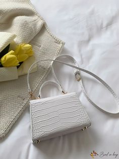 BirdinBag - Compact Crocodile-Embossed Square Flap Bag White Crocodile Pattern Shoulder Bag, Trendy White Crocodile Pattern Bags, White Rectangular Bag With Crocodile Pattern, White Crocodile Pattern Rectangular Bag, Crocodile Print, Print Style, Bag Bag, Red And Grey, Square Bag