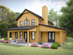 Plan 84843 | Farmhouse Style with 3 Bed, 2 Bath Post Beam House Plans, Country Barndominium, 3 Bedroom Barndominium, Room Opening, Barndominium House, Barn Plan, Vaulted Great Room, Buying House, Bedroom Barndominium