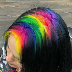 30 Bright, Rainbow-Colored Hairstyles By Russian Artist Snezhana Vinnichenko | Bored Panda Rainbow Roots Black Hair, Rainbow Ghost Roots, Rainbow Roots Hair, Pride Hair Color, Black And Rainbow Hair, Crazy Hair Color Ideas, Neon Rainbow Hair, Rainbow Bangs, Rainbow Hair Ideas