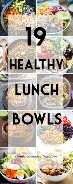 healthy lunch bowls with text overlay that reads, 19 healthy lunch bowl's