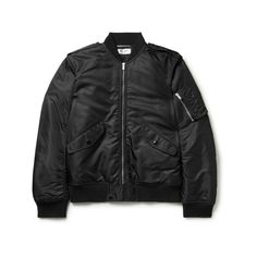 SAINT LAURENT's bomber jacket is a classic you'll turn to time and time again. Made in Italy from shell, it has snap-fastening epaulettes and ribbed trims that neaten the fit. Make like the brand and wear it with all black. Small to size. See Size & Fit notes. Classic Outerwear With Zip Cuffs For Streetwear, Saint Laurent Collection, Broad Shoulders, Jacket For Men, Mr Porter, All Black, Fashion News, Porter, Mens Jackets