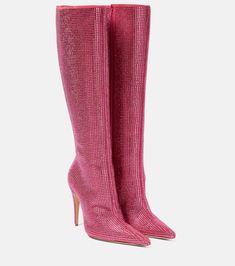 Embellished Leather Knee High Boots in Pink - Magda Butrym | Mytheresa Shoe Store Design, Preppy Inspo, Jeweled Shoes, Catty Noir, Rose Shoes, Jeweled Sandals, Rhinestone Shoes, Costume Shoes, Magda Butrym