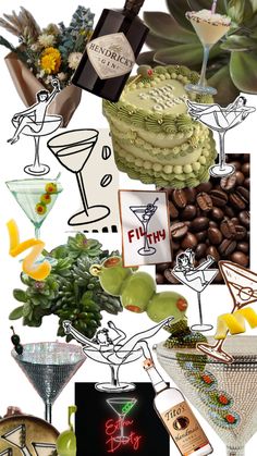 a collage of different types of food and drinks