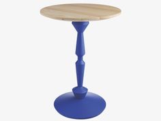 a blue table with a wooden top on a white background