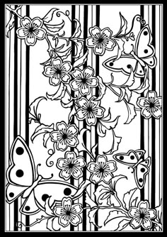 a black and white drawing of flowers on a striped background, with the word's name