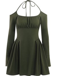 Grace the aisle with your presence in this splendid green dress. The complex design and fit not only showcase your curves but also enhance your natural shape, making this the ideal choice for any event. Crafted from delicate, breezy chiffon, it brings an added layer of sophistication to your look on your special day. Whether the event is indoors or outdoors, this dress complements both sparkling heels and comfy ballet flats beautifully. Color: Army GreenStyle: CasualPattern Type: PlainDetails: F Comfy Ballet Flats, Sparkling Heels, Complex Design, Plus Size Cosplay, Long Sleeve Skater Dress, Event Dress, Dresses Chiffon, Short Lace Dress, Solid Green