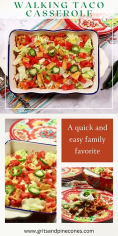 an image of a casserole dish with vegetables in it and the words, making taco casserole