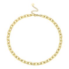 Introducing our stunning Chain Gang Necklace! This piece is the perfect addition to any jewelry collection. Made with 18k gold plated stainless steel, it's both beautiful and durable. The classic link chain design is timeless and versatile, making it perfect for any occasion. The Chain Gang Necklace has a length of 15" with a 2" extender, allowing you to adjust the length to your desired fit. You can wear it as a choker or let it hang as a longer necklace. The extender ensures that it fits perfe Classic Stainless Steel Necklace With Cable Chain, Classic Stainless Steel Cable Chain Necklace, Classic Chunky Chain Stainless Steel Necklace, Classic Stainless Steel Necklace With Chunky Chain, Trendy Stainless Steel Cable Chain Necklace, Classic Stainless Steel Chunky Chain Necklace, Elegant Stainless Steel Paperclip Chain Necklace, Trendy Tarnish Resistant Link Chain Necklace, Gold Stainless Steel Chunky Chain Necklaces