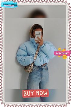 Fashion Simple High Collar Black Blue Women Coat Autumn Winter Casual Long Sleeve Warm Women's Short Jacket Woman Clothes Padded Jacket Women, Crop Outerwear, Short Puffer Jacket, Bubble Coat, Ladies Short Jackets, Fall Winter Jacket, Cropped Coat, Cropped Puffer Jacket, Elegant Coats