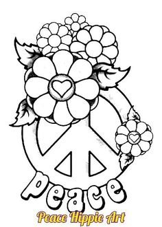 a peace sign with flowers on it and the words peace hippie art written below