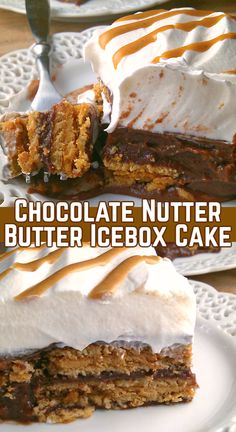 two pieces of chocolate nutter butter icebox cake