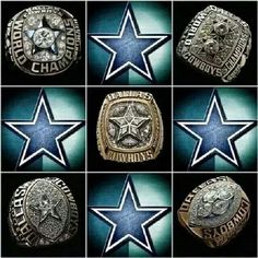 six different nfl rings with stars on them