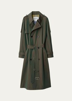 Burberry Iridescent Belted Trench Coat - Bergdorf Goodman Cotton Trench Coat, Burberry Classic, Burberry Trench, Burberry Trench Coat, Classic Trench Coat, Yoko London, Belted Trench Coat, Green Coat, Cotton Viscose