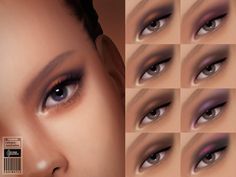 an image of the eyes of a woman with different makeup colors and haircuts